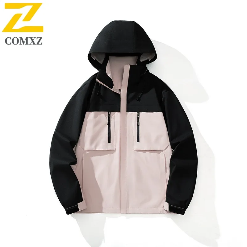 COMXZ Men Hooded Jacket 2025 Outdoor Windproof Adventure Climbing Hunting Classic Stormcoat Jacket Autumn Hunting Tool Outerwear