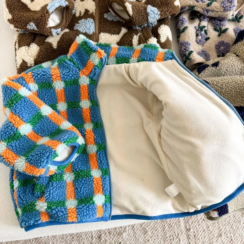 Bellbell Kinder-Lammfell-Wollmantel, Wintermantel mit Blumenmuster und Reißverschluss, 2-10 Jahre, Mädchen-Oberbekleidung, Tiermuster, Fleecejacke für Kleinkinder und Jungen – Detail 17