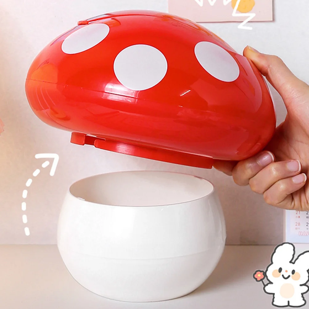 

Small Mushroom Shaped Trash Can Mini Desktop Garbage Container Tabletop Waste Basket Covered Office Storage Bin