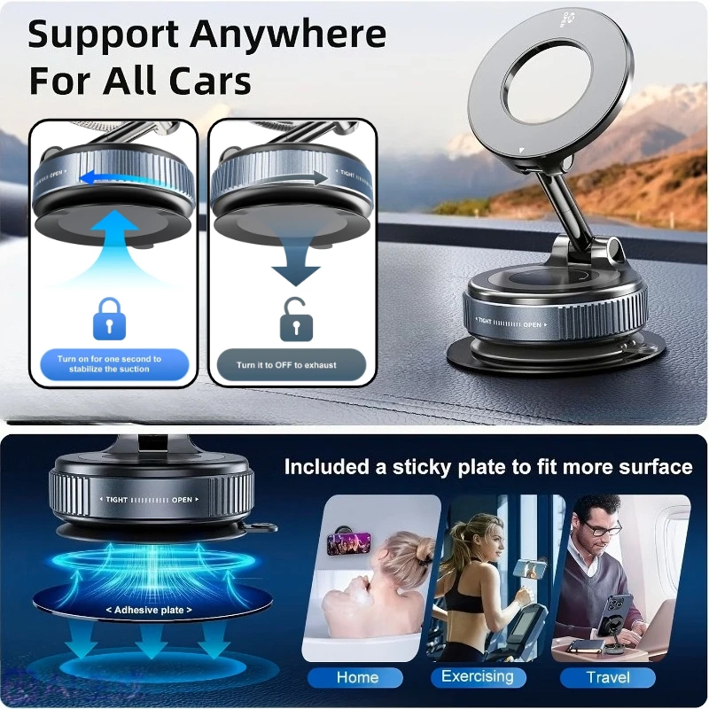 Vacuum Magnet Bracket Upgraded Version Multi-angles Adjustment Strong Magnetic Suck Design Foldable Car Navigation Phone Holder