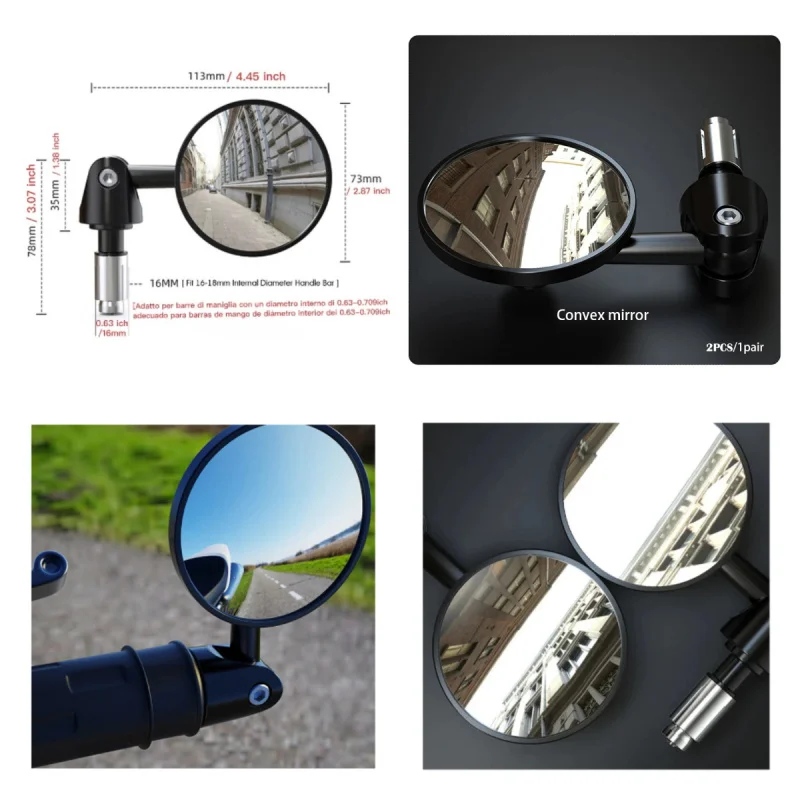 2pcs 1Pair Motorcycle Rearview Handle Bar End Mirrors Moto Accessories 16mm Universal Motorbike Handlebar Round 7/8" Handle Bar