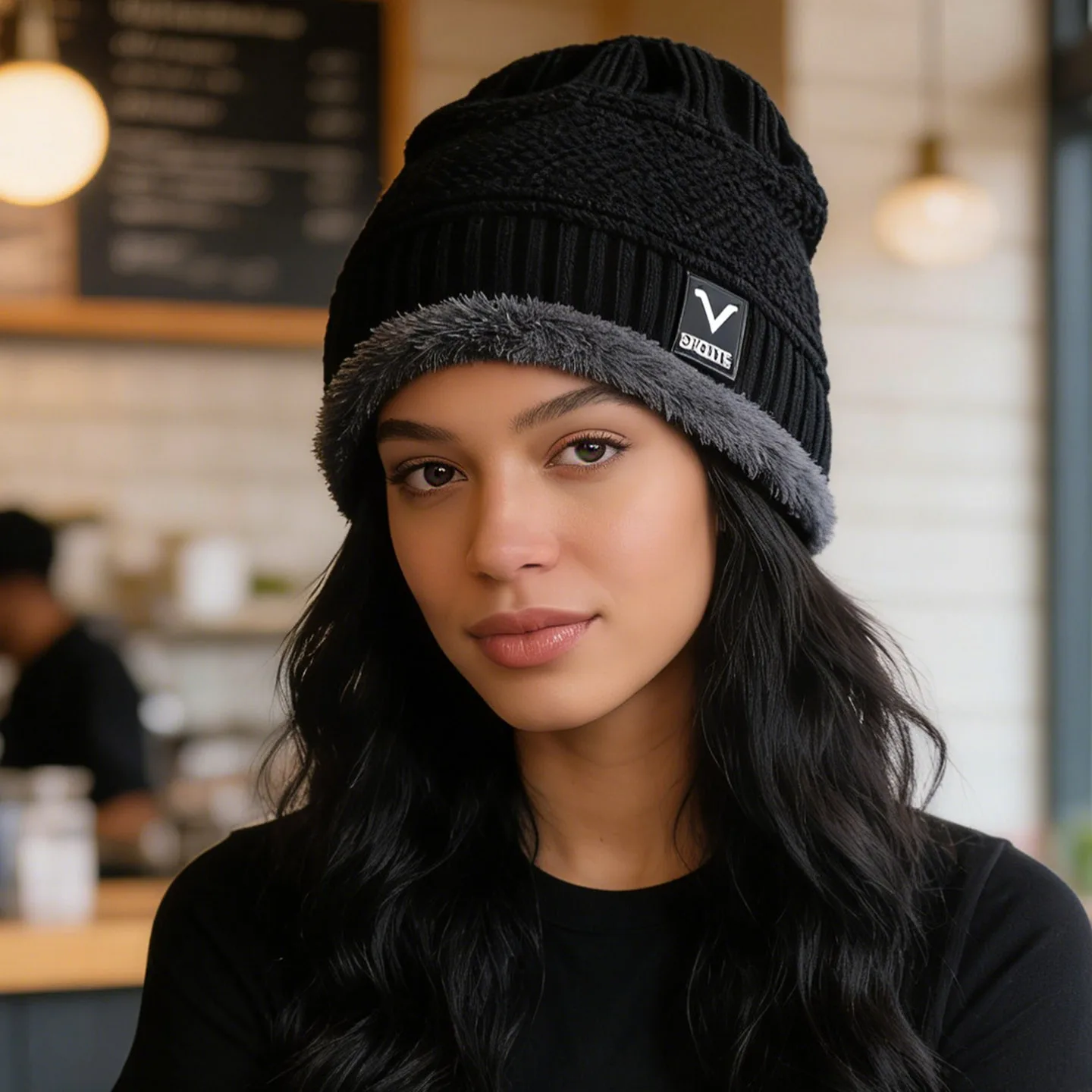 Knitted Hat for Men in Winter, Thickened and Fleece-Lined, Windproof and Warm, Casual and Fashionable for Couples, Cycling Sports Woolen Hat for Women