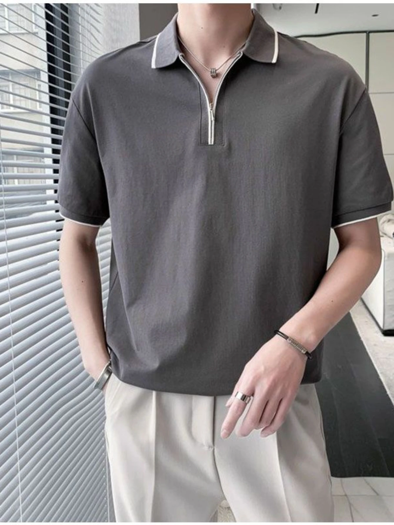 

Light and mature Korean style casual polo shirt short-sleeved men's 2024 new summer contrasting edge collared T-shirt trendy top