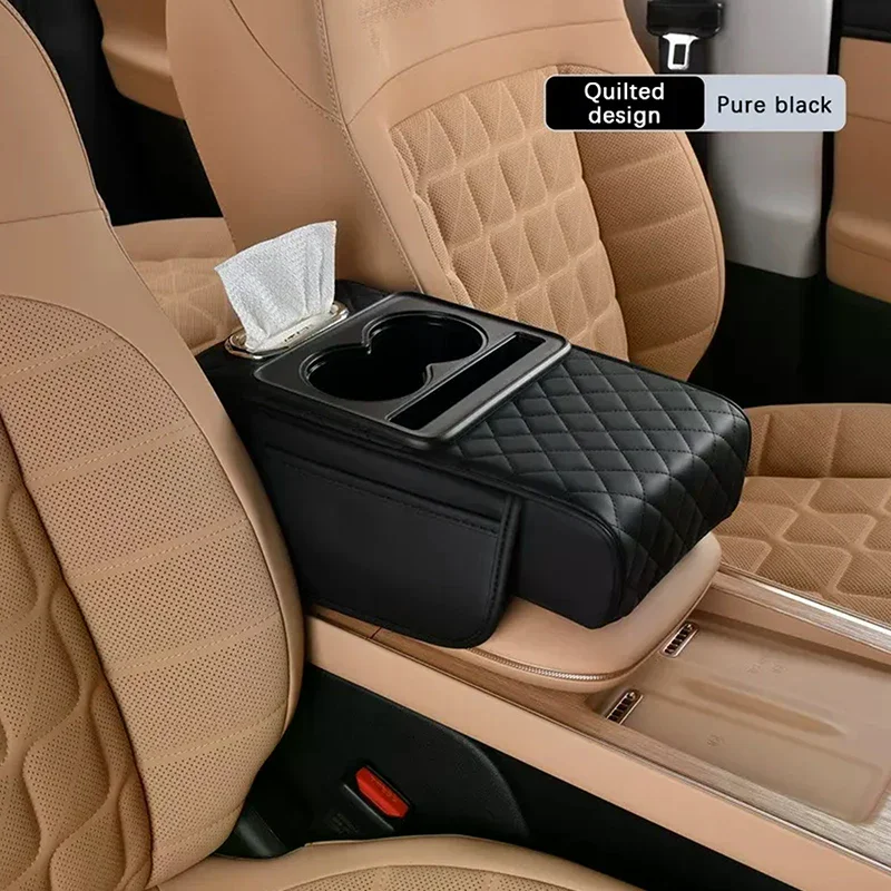 Car Armrest Storage Box, Car Center Console Organizer, Armrest Heightening Cushion With Cup Holder Armrest Storage Organizer Box