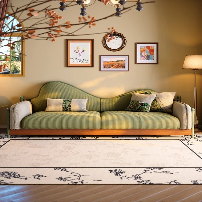 

Retro style small apartment living room three-person corduroy solid wood sofa