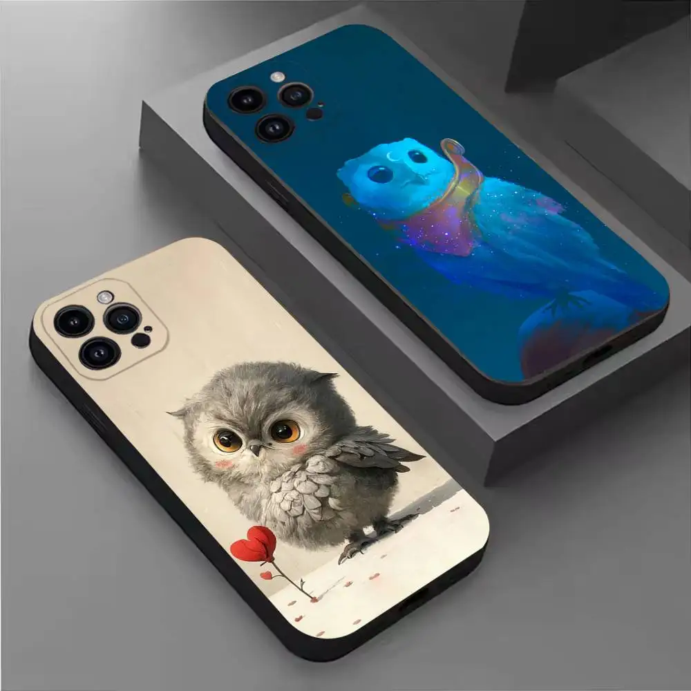 

Cute O-Owl Phone Case For iPhone 16,15,14,13,12,11 Plus,Pro Max,XS,X,XR,SE,Mini,8,7,Soft Silicone Black Cover
