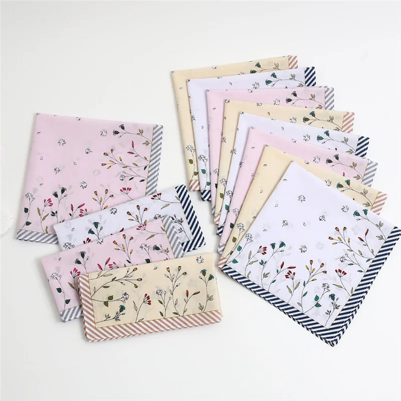 Women Thin Floral Cotton Handkerchief, Soft Water Absorbent Hanky, Pocket Towel for Sweat Care, Wedding Favor Gift & Daily Use