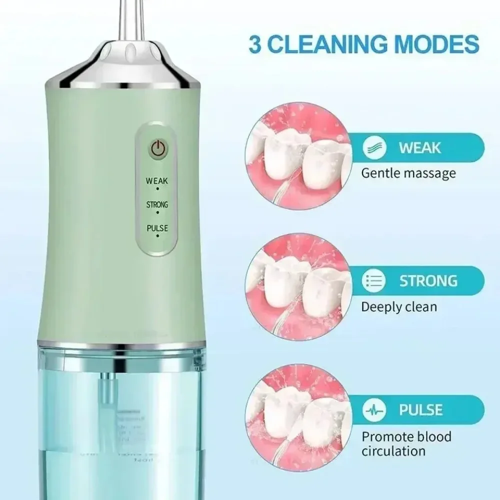 Oral Irrigator Portable Dental Water Flosser USB Rechargeable Water Jet Floss Tooth Pick Tip 220ml 3 Modes Teeth Cleaner