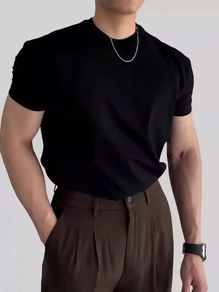 

Slim Fit Summer ort Sve round Ne American High Street Sle Casual T-irt for Men New 2025 Faion Teenage Basic Crew...
