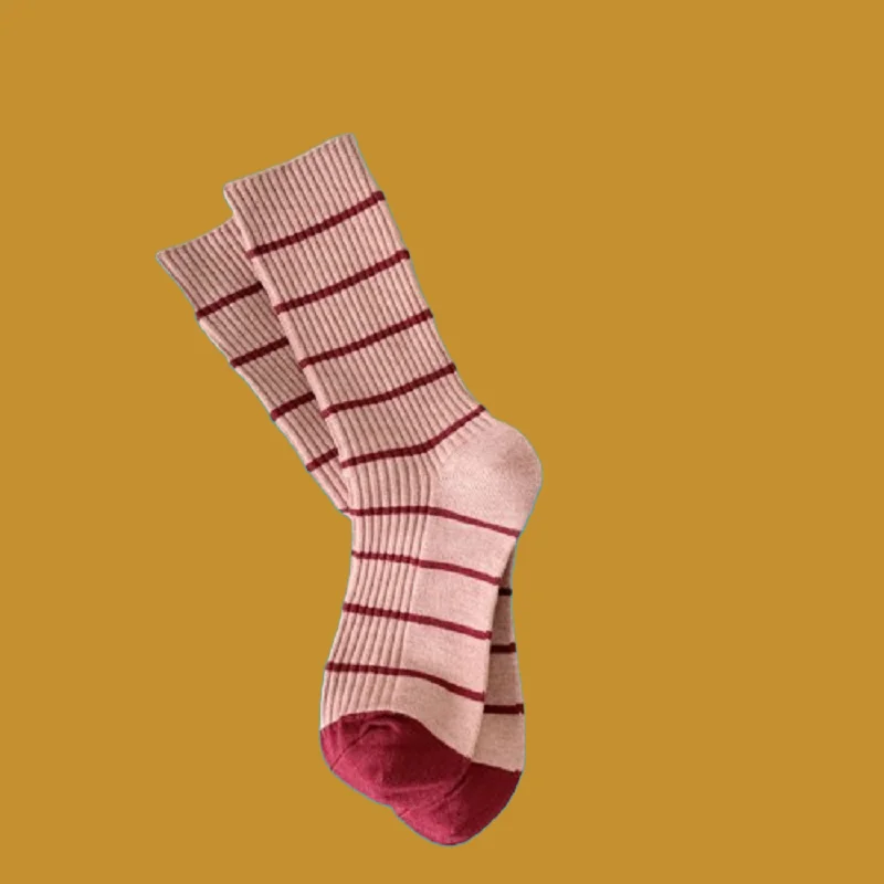 5/10 Pairs Spring and Autumn Japanese Contrast Color Personalized Socks Korean Striped Socks Women's Cashmere Middle-Tube Socks