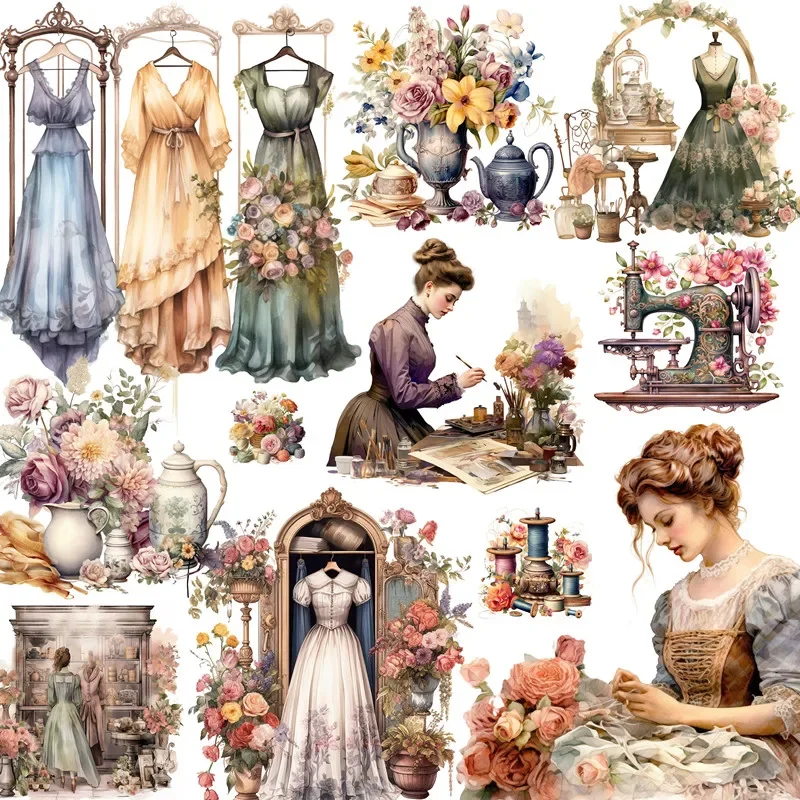 

12Pcs/Pack Vintage Sewing Sticker DIY Craft Scrapbooking Album Junk Journal Decorative Stickers