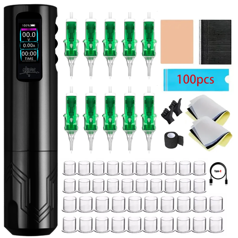 

Новый комплект беспроводной тату-машины, модернизированная вращающаяся ручка для татуировки, 10 игл-картриджей, портативный для начинающих и художников