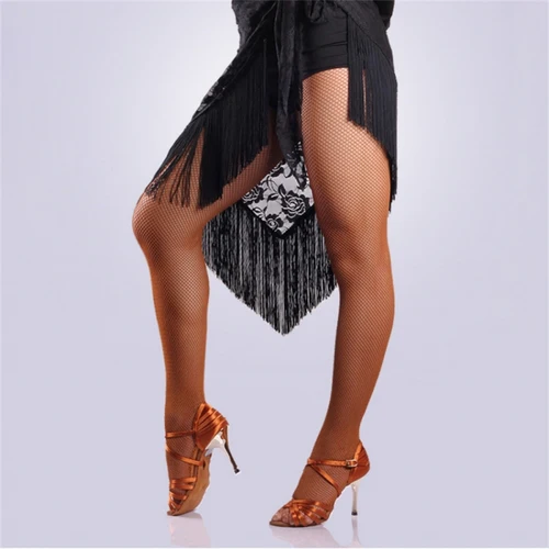 Imagen 2 del producto Medias de baile latino profesionales de talla grande S M L, ropa interior Sexy de rejilla de malla para mujer, pantimedias de red dura onduladas multicapa