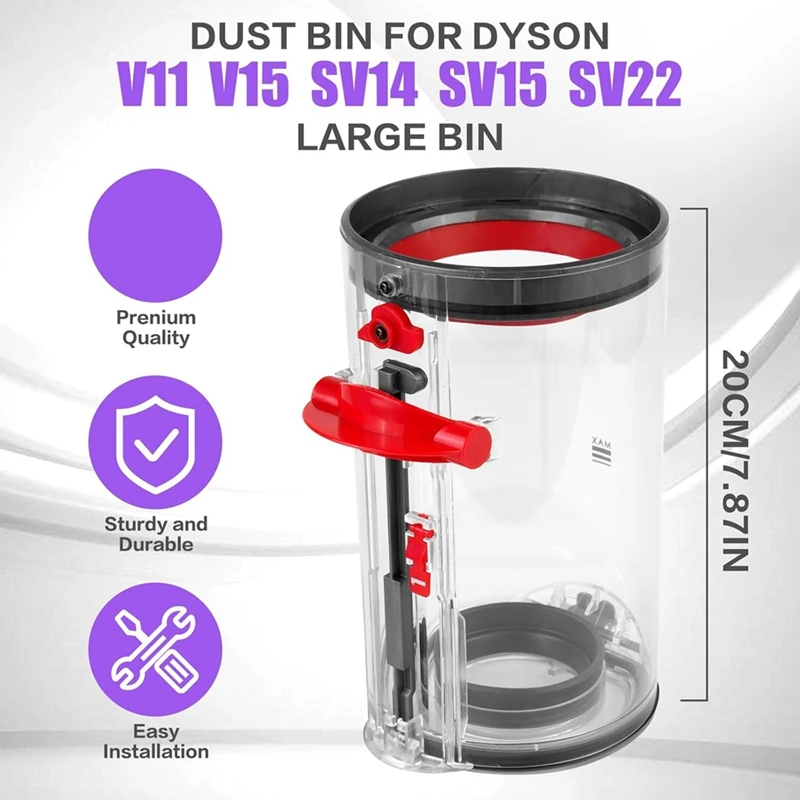 Large Dust Container For Dyson V11 V15 SV14 SV15 SV22   Vacuum Cleaner Replace Dust Container  With HEPA Filter Switch Lock