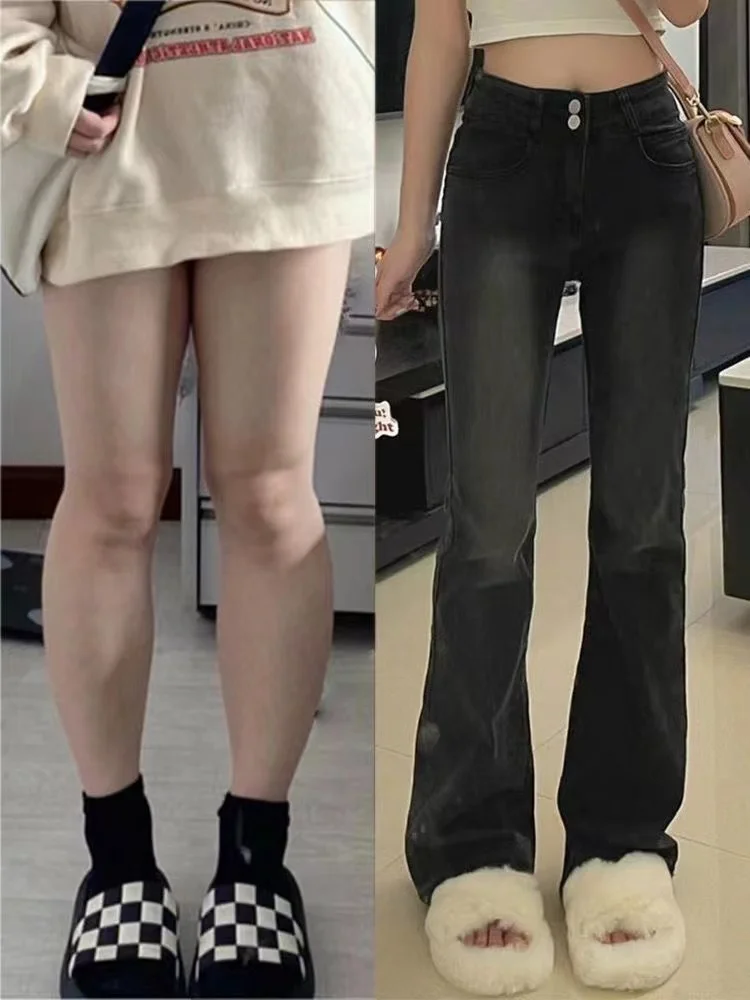 

High Waist Bell Bottom Jeans Women's Spring Autumn plus Size Slimming Elastic Wide Leg Pants Retro Style Cotton Stretch Denim