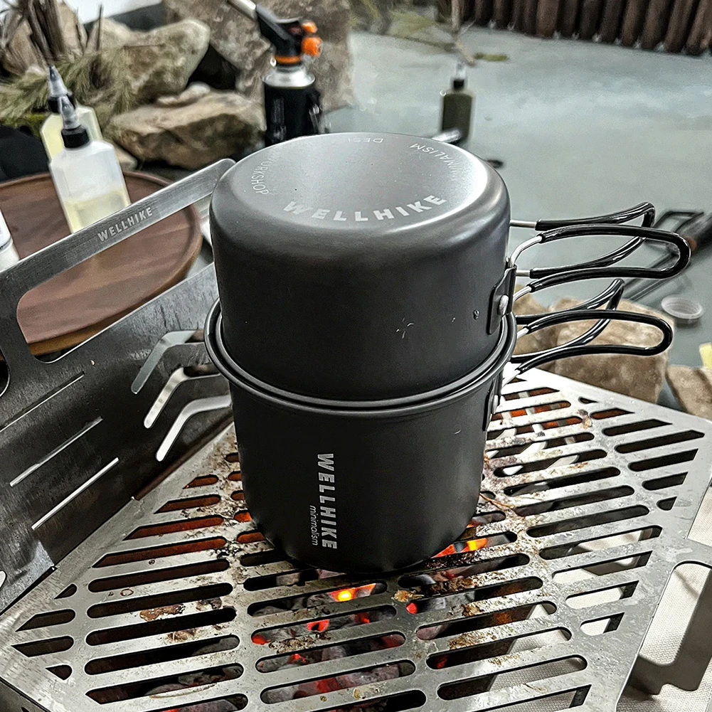 2 قطعة وعاء تجهيزات المطابخ التخييم مع مقبض أدوات المائدة السفر وعاء سبائك الألومنيوم الظهر وعاء والعتاد للرحلات التنزه #3