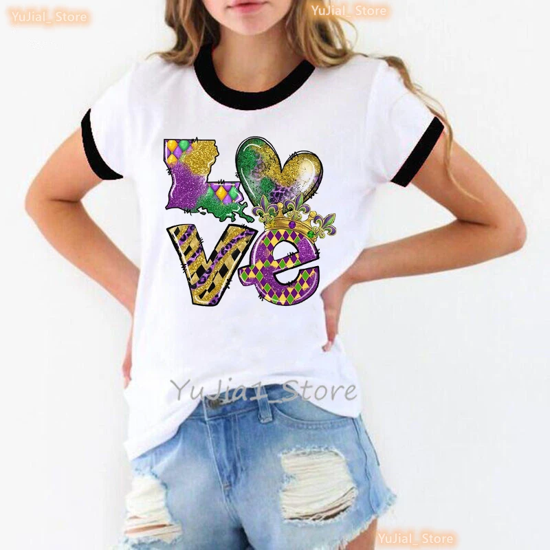 

Mardi Gras Party Love Letter Print T Shirt Women'S Clothing Colorful Crown Leopard Tshirt Femme Harajuku Shirt Streetwear