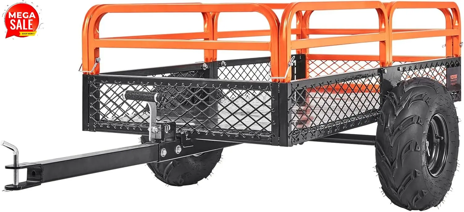ATV UTV Trailer Tow Behind Dump Cart | 1500lbs Capacity, 15 Cubic Feet, Heavy Duty, For Lawn Mower Tractor, Yard Garden Use