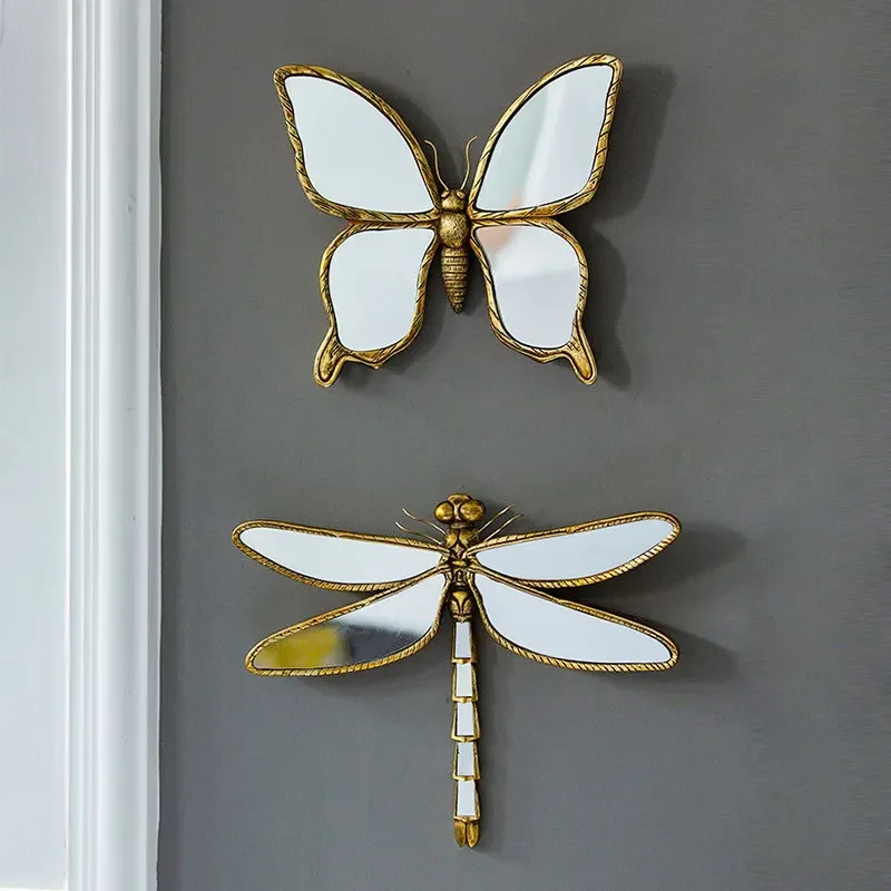 Mirror Wall Hanging Background Wall Butterfly Metal Retro Insect Wing Dragonfly Butterfly Home Decoration Hanging Decor Bedroom