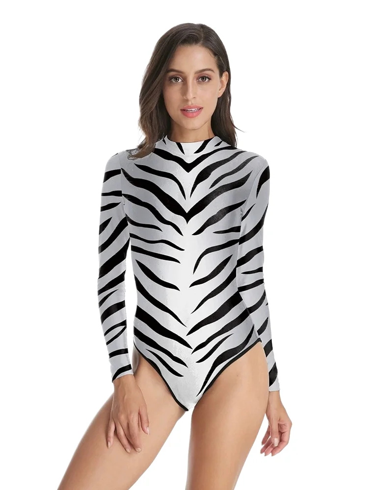

Halloween Sexy One-piece Swimsuit Women Long Sleeve Digital Printing Women Swimwear Holiday Party Stage Role Playing Costume New