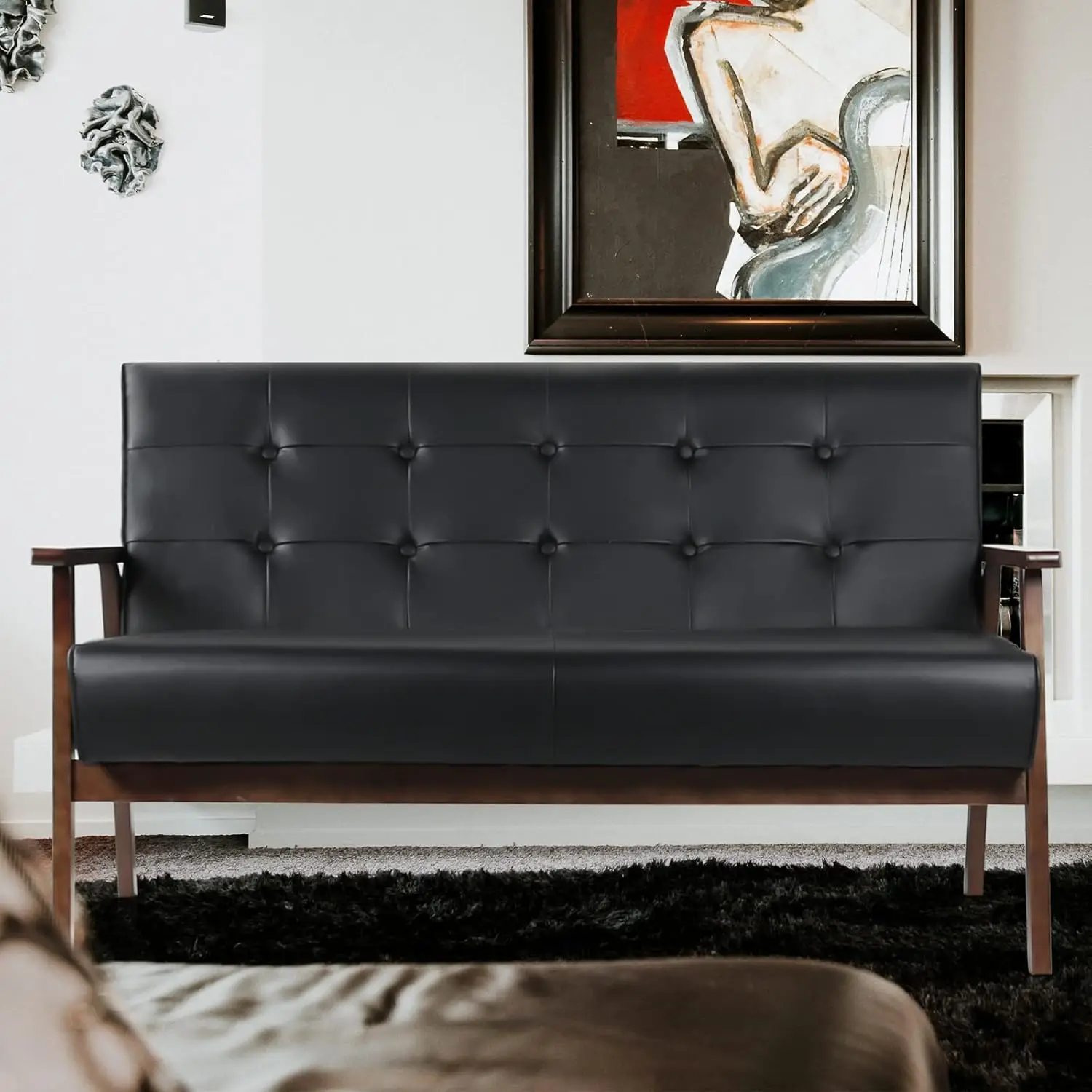 AODAILIHB Modern Wooden Leather 2-Seat Sofa, Sleek Minimalist Loveseat, Sturdy and Long-Lasting Loveseat Sofa Couch