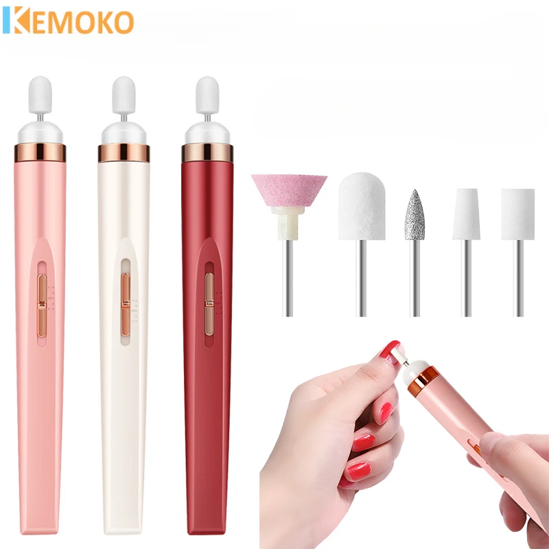 Mini Electric Nail Grinder 5 In 1 Portable Art Electric Manicure Set Nail Polishing Machine Art Pen Gel Remover Tools Portable