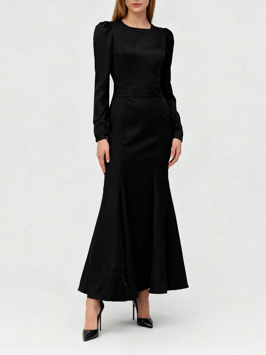 TWOTWINSTYLE Slimming Elegant Mermaid Dresses for Women Round Neck Long Sleeves Heart Shaped Backless Fashion Dress Female New