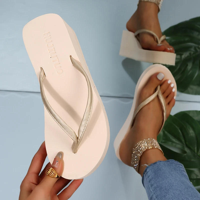 Leichte Keile-Flip-Flops für Frauen, 2025, Sommer, dicker Boden, Strand-Hausschuhe, Frau, bequeme Clip-Toe-Sandalen, weiblich – Detail 9