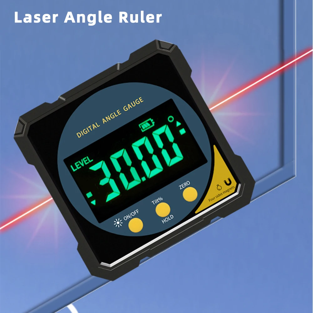 Digital Laser Protractor Inclinometer USB chargeable Laser Inclinometer Level Angle Finder Goniometer Magnet Tilt Measuring Tool