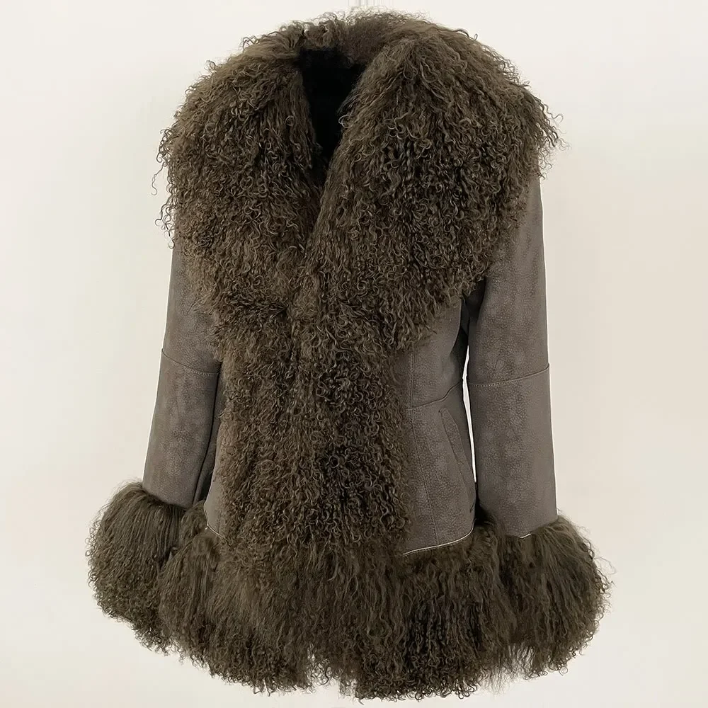 OFTBUY New Winter Warm Curly Mongolia Sheep Fur Jacket Women Vintage Shearling Coat Slim Faux Suede Real Rabbit Fur Clothing