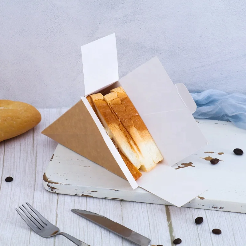 Caja de sándwich de Papel Kraft con forma de cuña, diseño personalizado, producto con ventana