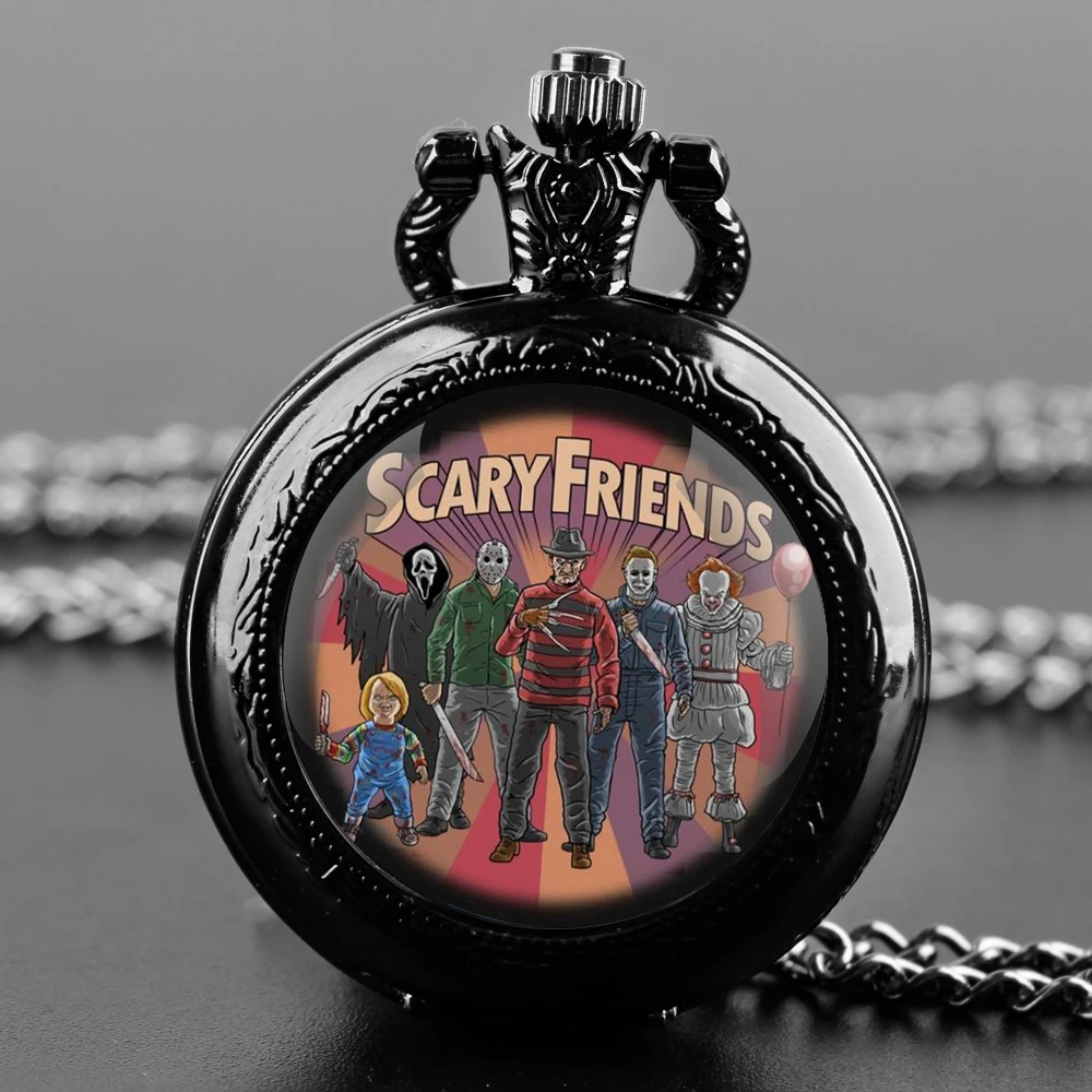 Halloween Cadeau Joker Glazen Koepel Quartz Zakhorloge Klassiek Arabisch Cijfer Wijzerplaat Met Duurzame Ketting Voor Mannen Creatieve Geschenken