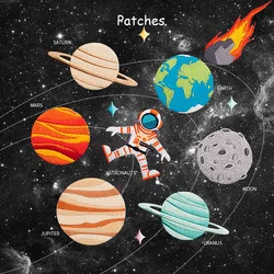 Space Planet Series Astronaut Earth Embroidery Cloth Patches Self-adhesive Applique DIY Mobile Phone Case Bag Stationery