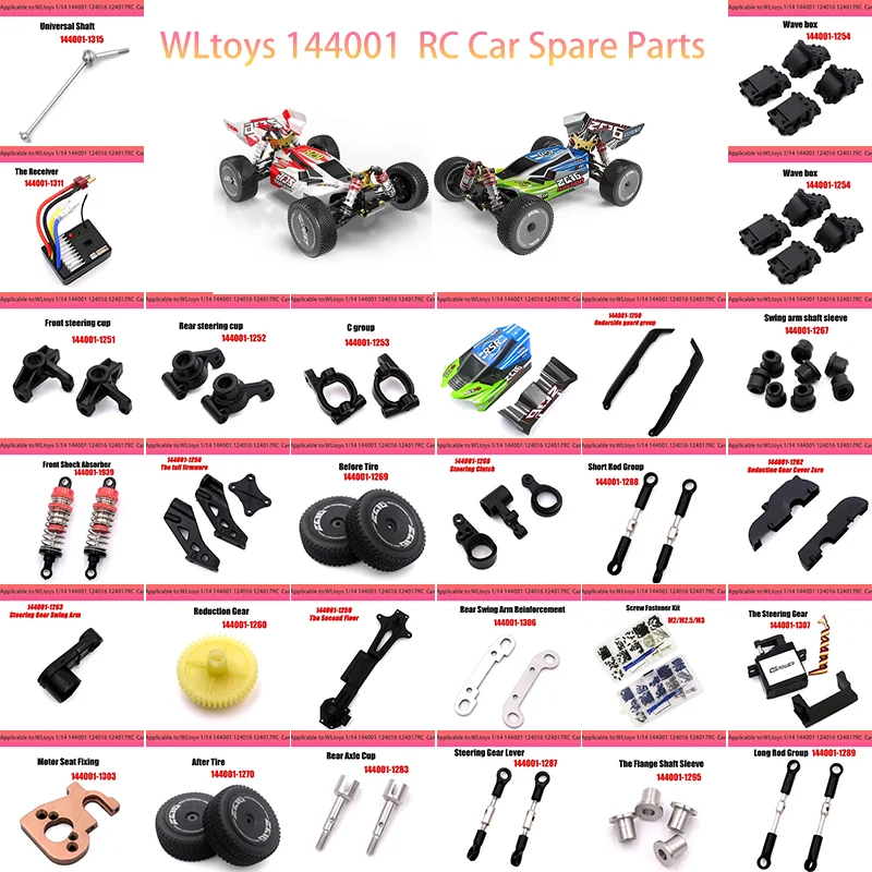 WLtoys 144001 1/14 RC Car Spare Parts Swing Arm C Seat Vehicle Bottom Motor Reduction Gear Cover Shock Absorbers Tire Plastic