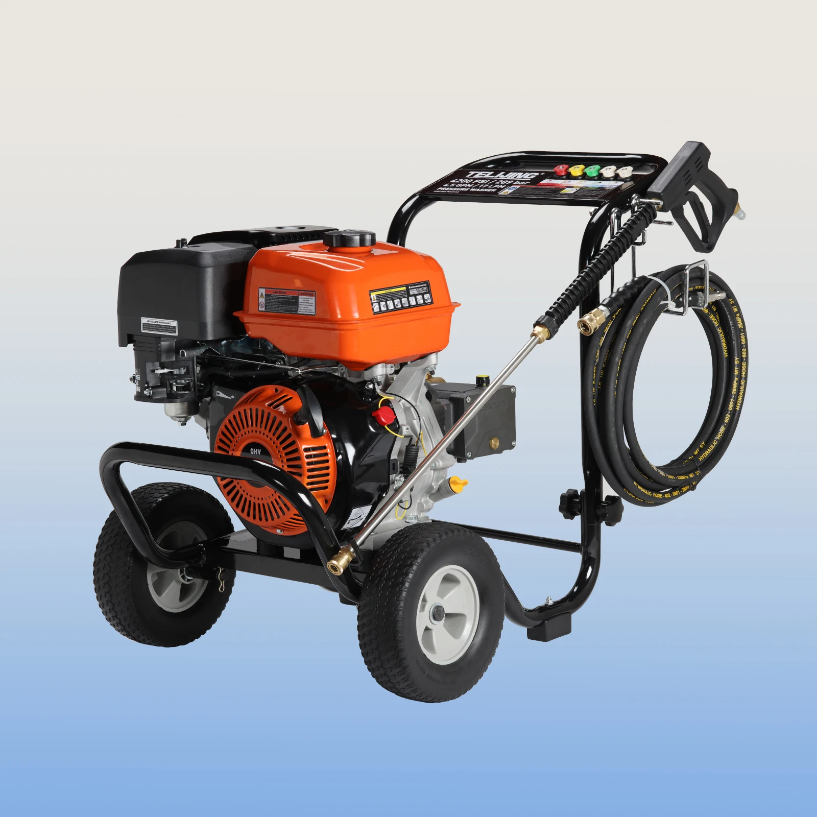 

Мойка высокого давления с длинным шлангом 15 м, 4200 фунтов на кв. дюйм/289 бар, с насосом AR, объемом 420 куб. см, баком 6,5 л, на колесах, для очистки сельскохозяйственной и фермерской техники