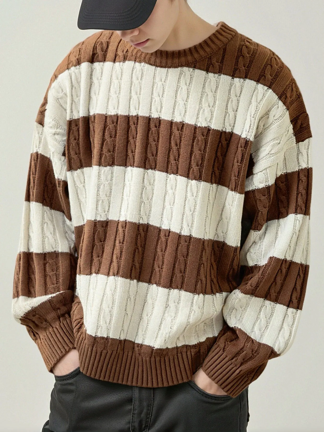 New in Men's Casual Warm College Style Retro Striped Knitted Sweater Round Neck Pullover Sweater Suitable For Autumn And Winter