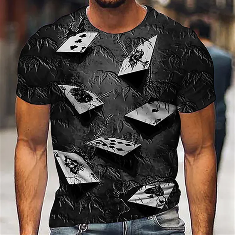 

Funny Poker Pattern 3D Print Men's T-shirts Casual O-neck Short Sleeve Tops Street Trend Hip Hop Clothing Summer Loose Pullover