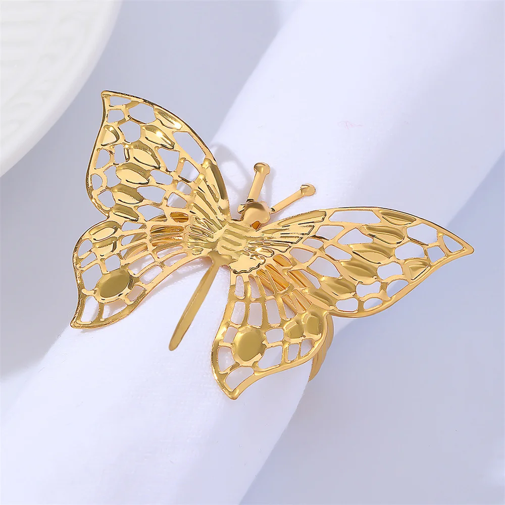 Gold Hollow Butterfly Napkin Ring New Year Party Christmas Table Decoration Towel Buckle Home Ornament Alloy Napkin Holders 1PCs