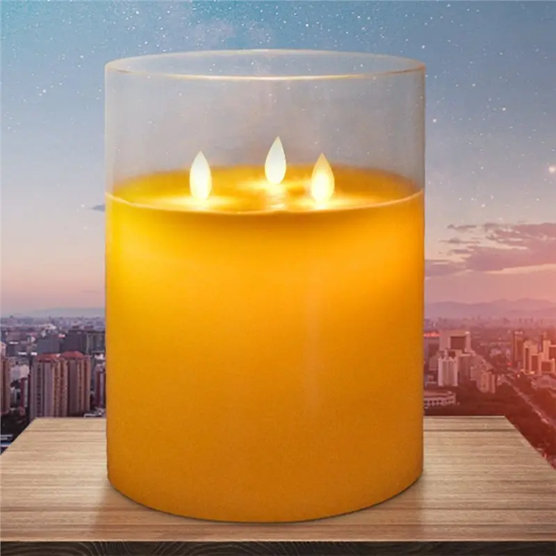 【HAPPYH】شموع عديمة اللهب كبيرة جدًا مقاس 6 × 6 بوصات، شموع زجاجية 3 فتحات مع جهاز تحكم عن بعد للمنزل والحديقة لديكور الحفلات المنزلية #2