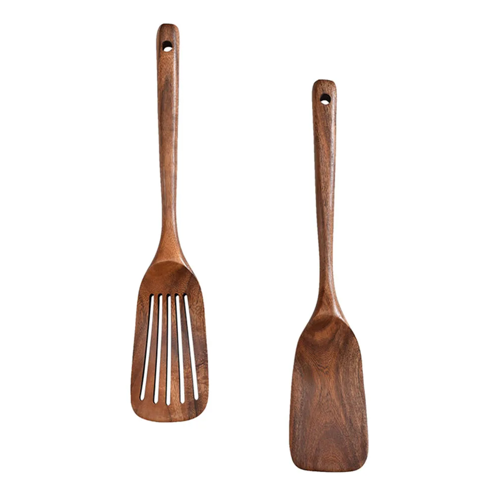

2pcs Frying Spatula Set Wooden Kitchen Utensils Heat Resistant Practical Cookware Smooth Edge Long Lasting Anti Scald