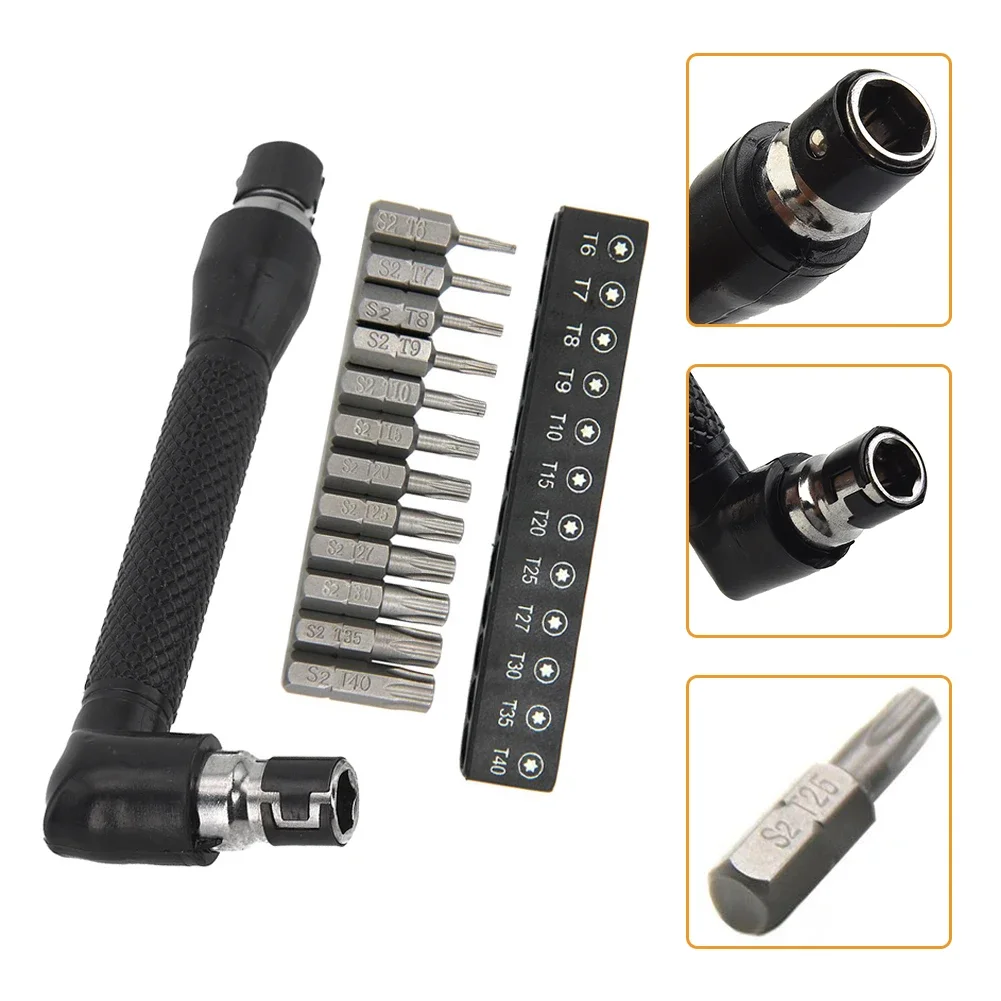 Ratchet Wrench  T6-T40 Magnetic Security 12pcs Torx Bits Set With Right Angle Screwdriver Handle Quick  L-type Socket Wrench