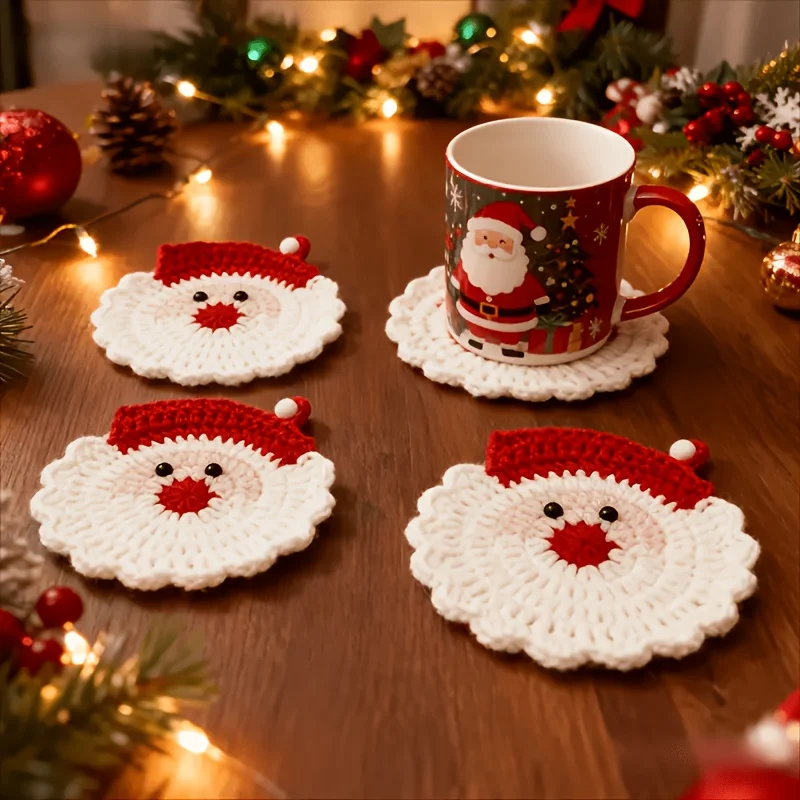 Ensemble de dessous-de-verre artisanaux Père Noël, festifs et résistants à la chaleur, parfaits pour les repas de Noël, les cadeaux ou la décoration de couronnes. Ambiance de Noël cosy!