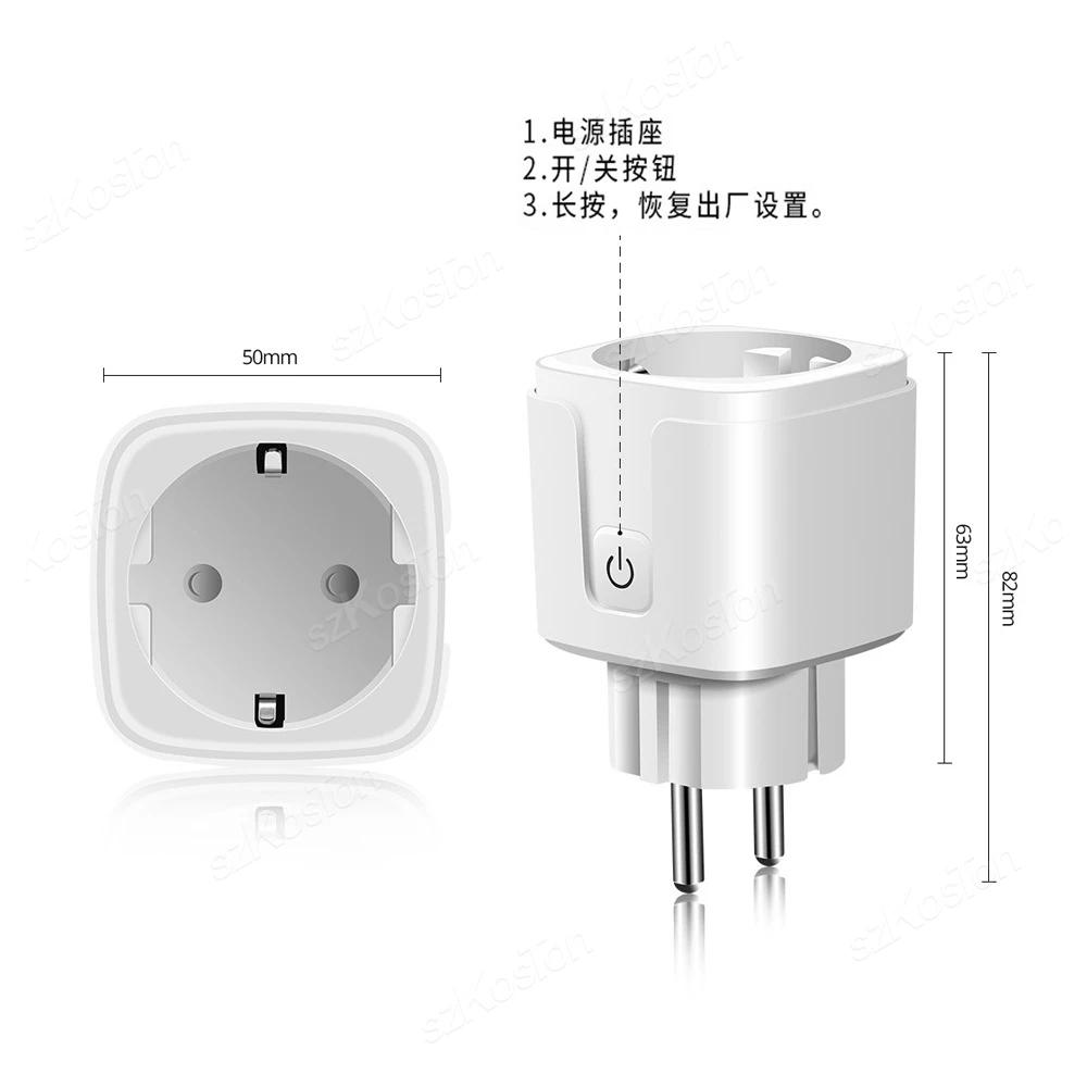 Matter 16A WiFi Smart EU Plug Smart Socket APP Remote Control Timing Function Voice Works with HomeKit Alexa Google Siri