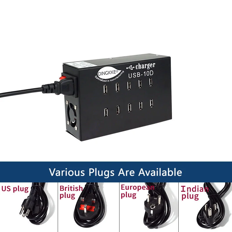100W 10-Port USB Charger Station Multiple USB Fast Charging Use for Desktop Mobile Phone Apple iPad Android and Other USB Device