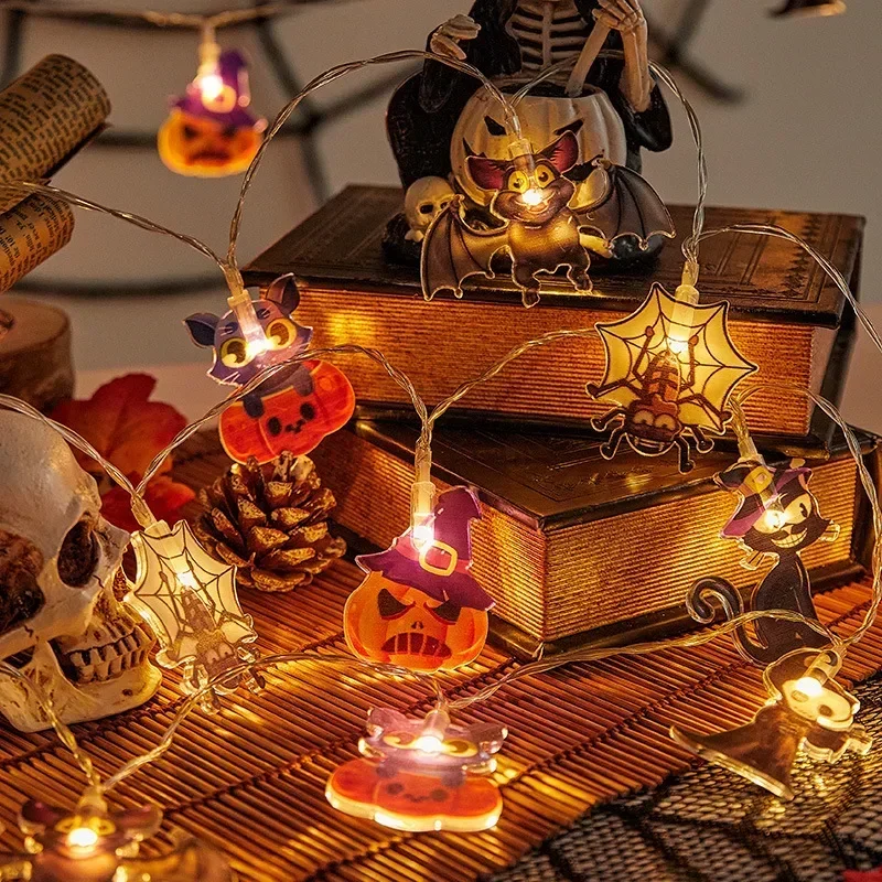 1.5m 10led luzes da corda de halloween bruxa morcego abóbora alimentado por bateria atmosfera lâmpada decoração de halloween para casa lâmpada festiva