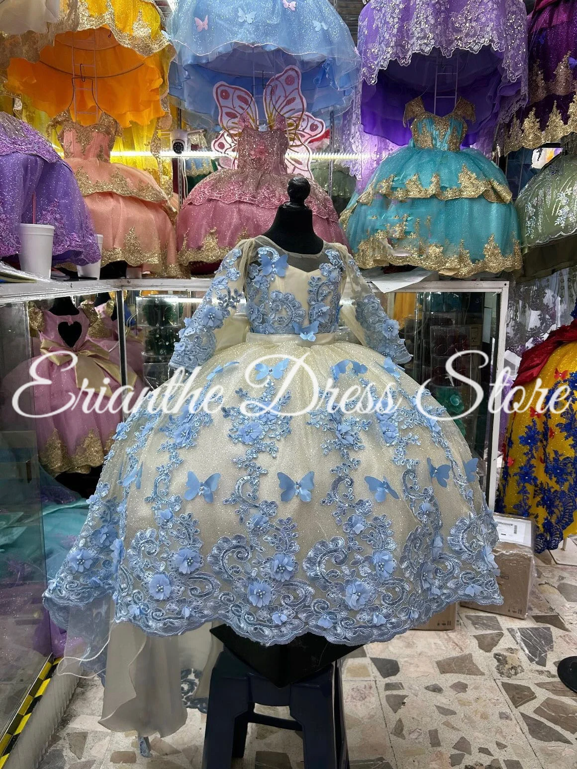 فستان أنيق ثلاثي الأبعاد مزين على شكل فراشة لفتاة الزهور لحفلات الزفاف من التول للأطفال وحفلات أعياد الميلاد الأولى فستاين سهرة/فساتين الحفلات حسب الطلب