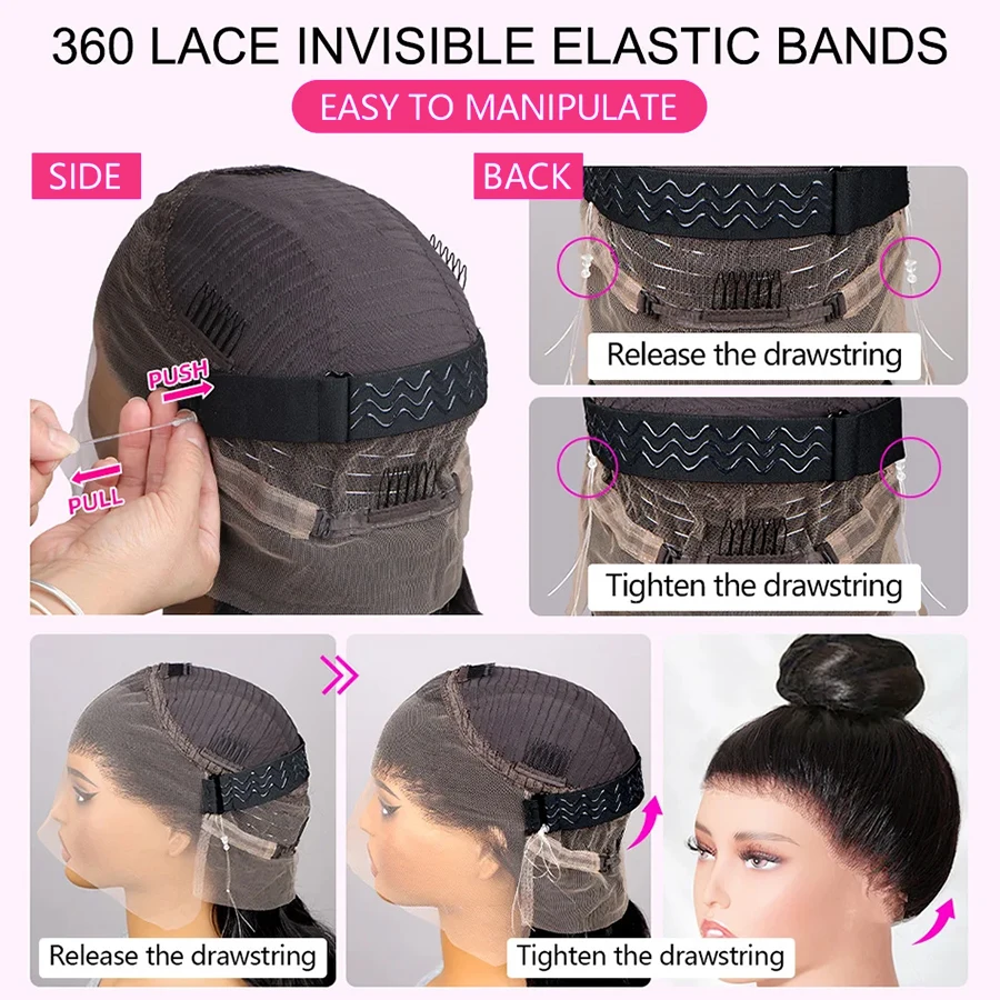 360 Full Lace Wig Invisible Drawstring Kinky Straight Frontal Wig Human Hair Wigs HD Lace Front Wig 220 Density 30Inch Glueless image 6
