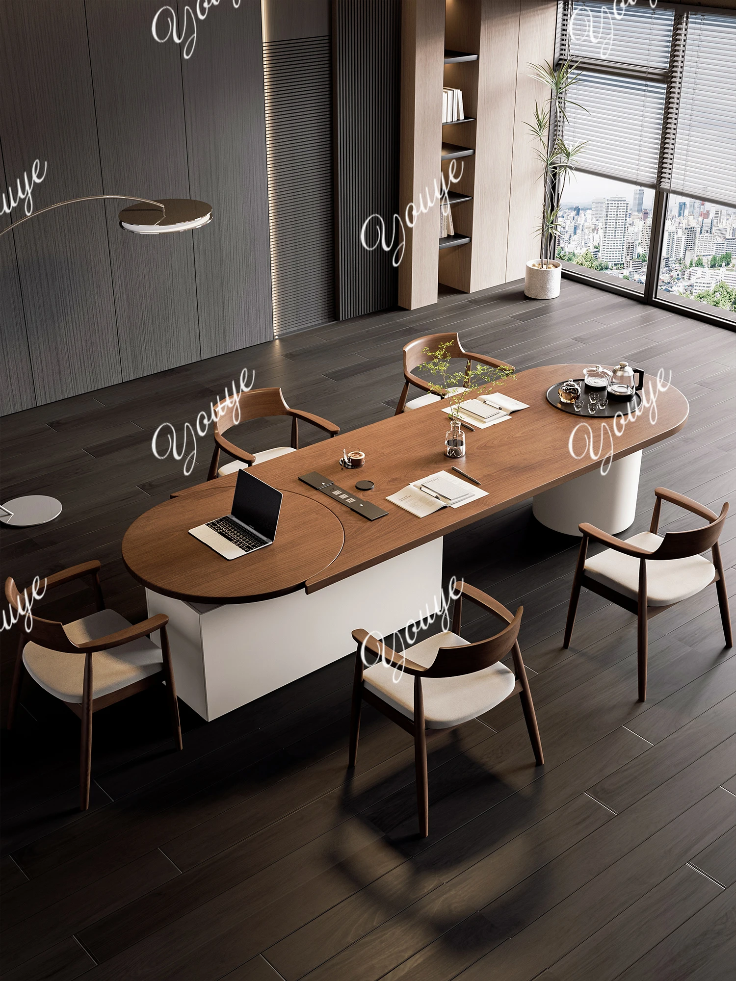 Modern light luxury solid wood office computer desk lifting new high-end conference table designer style fashion