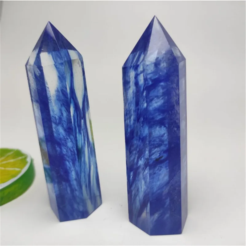 Hexagonal Artificial Crystal, Hexagonal Single-pointed Blue Smelting Stone, Crystal Handicraft Ornament