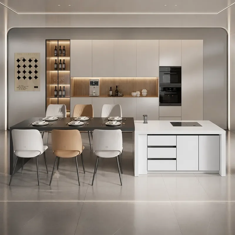 Cream Wind Flush Telescopic Rock Slab Island Table Sink Integrated Kitchen Restaurant Light Luxury High End Guide Table